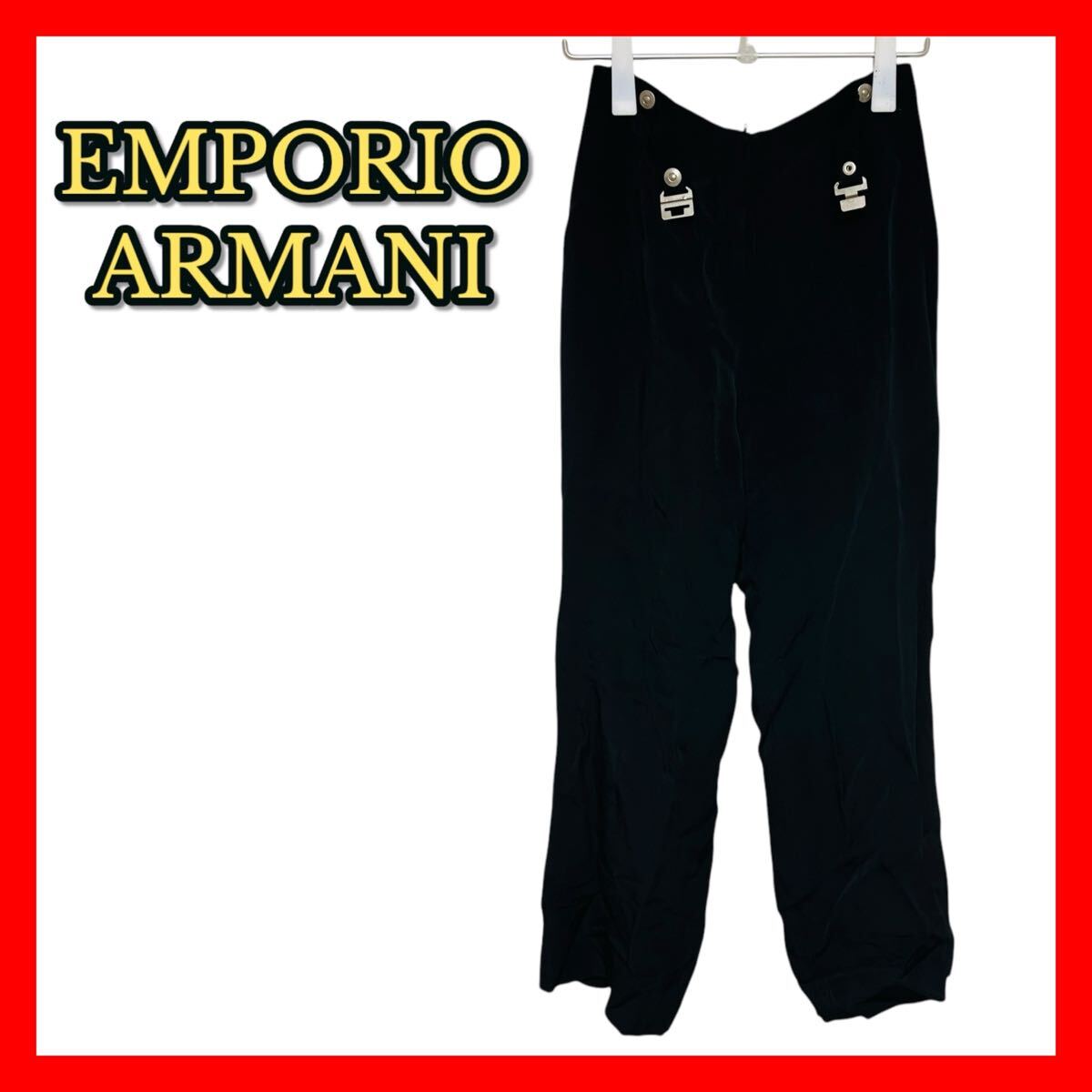 【EMPORIO ARMANI】Mサイズ相当 ヴィンテージ パンツ ブラック メタルバックル ハイウエスト シンプル モード カジュアル レディース拍卖