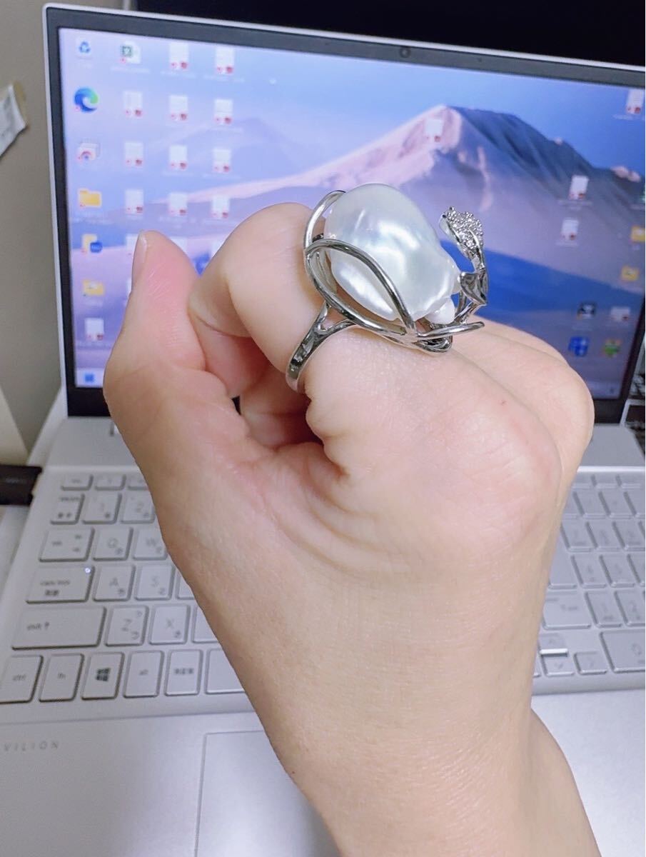 R2M-015本真珠保証 現物撮影 天然淡水真珠 随形真珠 リング 約13号(調整可能)SILVER 真珠 一品一図拍卖