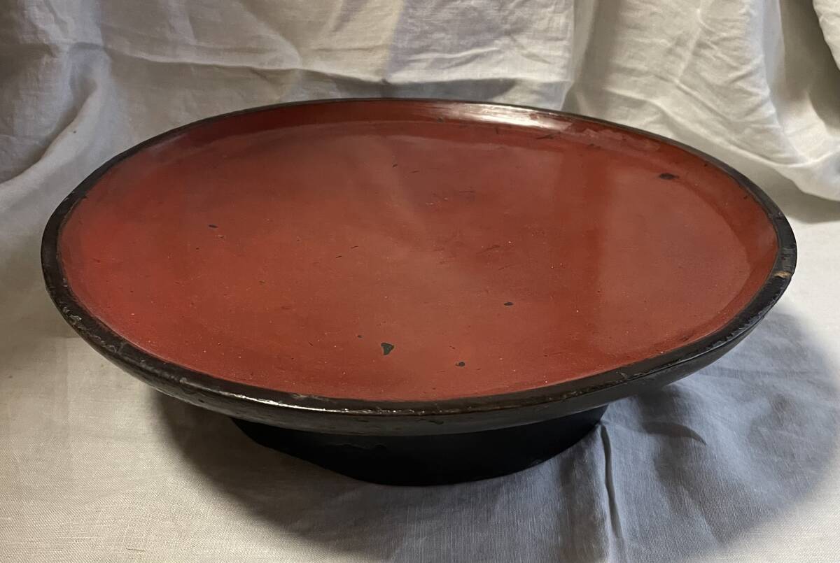 時代物 朱漆木地高台 木工品 漆器 古民芸 木の民藝 古民具 酒器盆 茶道具 根来盆拍卖