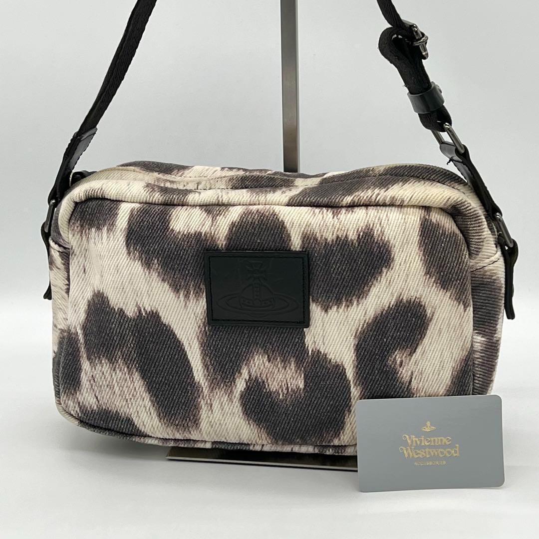 【良品】VivienneWestwood ヴィヴィアンウエストウッド ショルダーバッグ ビンテージ レオパード ヒョウ柄 キャンバス ホワイト FF660905拍卖