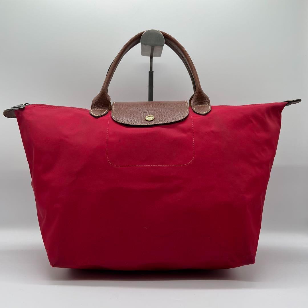 【良品】LONGCHAMP ロンシャン プリアージュM トートバッグ 肩掛け A4サイズ ナイロン 大容量 メンズ レディース レッド AD250201拍卖