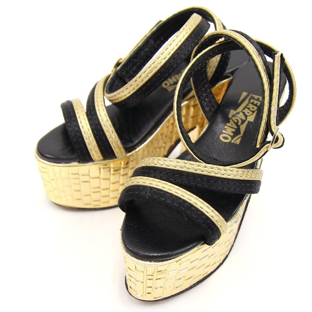 フェラガモ オーナメント ミニチュア サンダル ブラック ゴールド 中古 置物 インテリア 小物 Salvatore拍卖