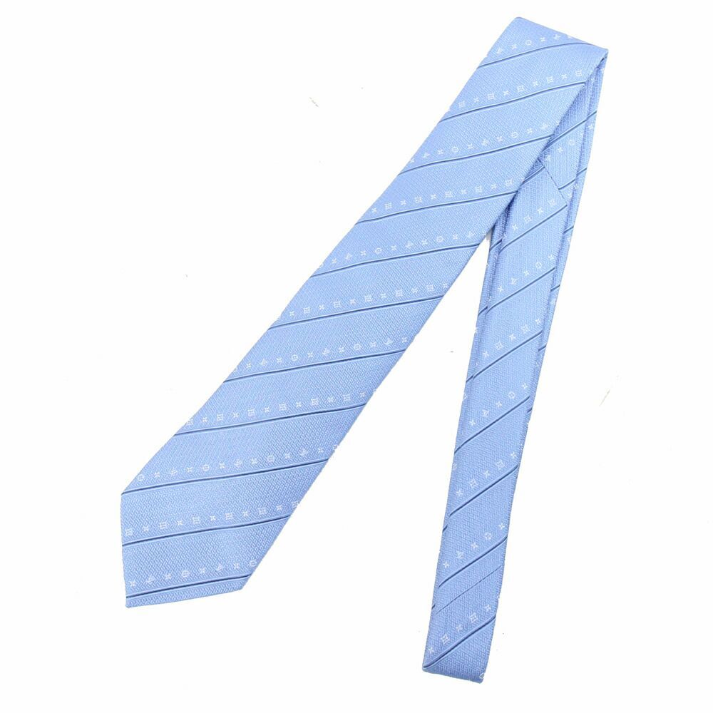 ルイヴィトン ネクタイ モノグラム ストライプス8CM M79441 ライトブルー シルク100% 中古 スーツ ビジネス拍卖