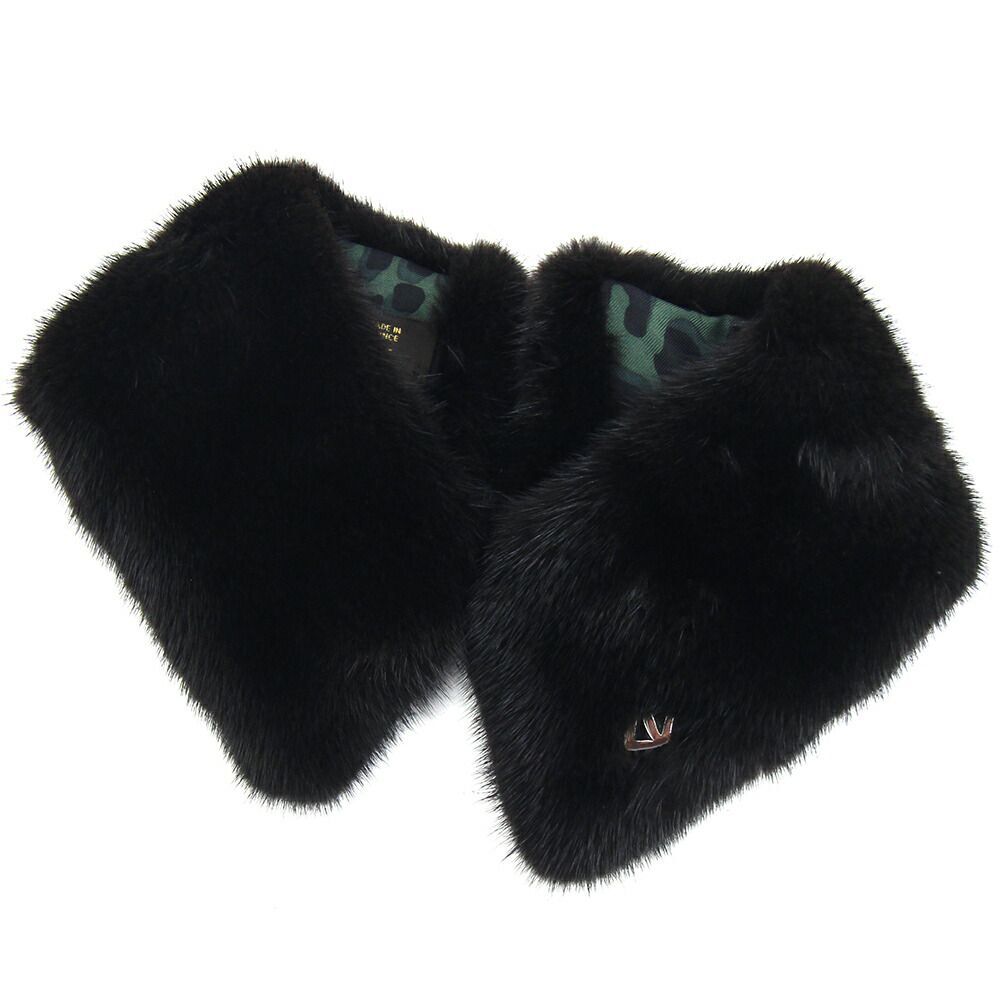 ルイヴィトン マフラー MP1087 ブラック グリーン ミンク シルク 中古 付け襟 マフラー ショール ミンクファー拍卖