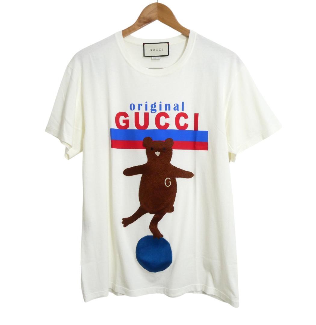 美品 GUCCI グッチ サイズS くま ベア― 玉乗り ワッペン 半袖 Tシャツ BearTEE カットソー クリーム系拍卖