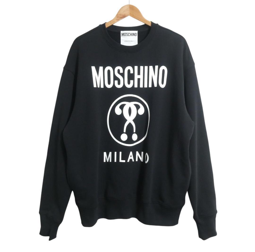 極美品 MOSCHINO モスキーノ ロゴプリント サイズI50 クルーネック 長袖 スウェットトレーナー プルオーバー 黒 ブラック拍卖