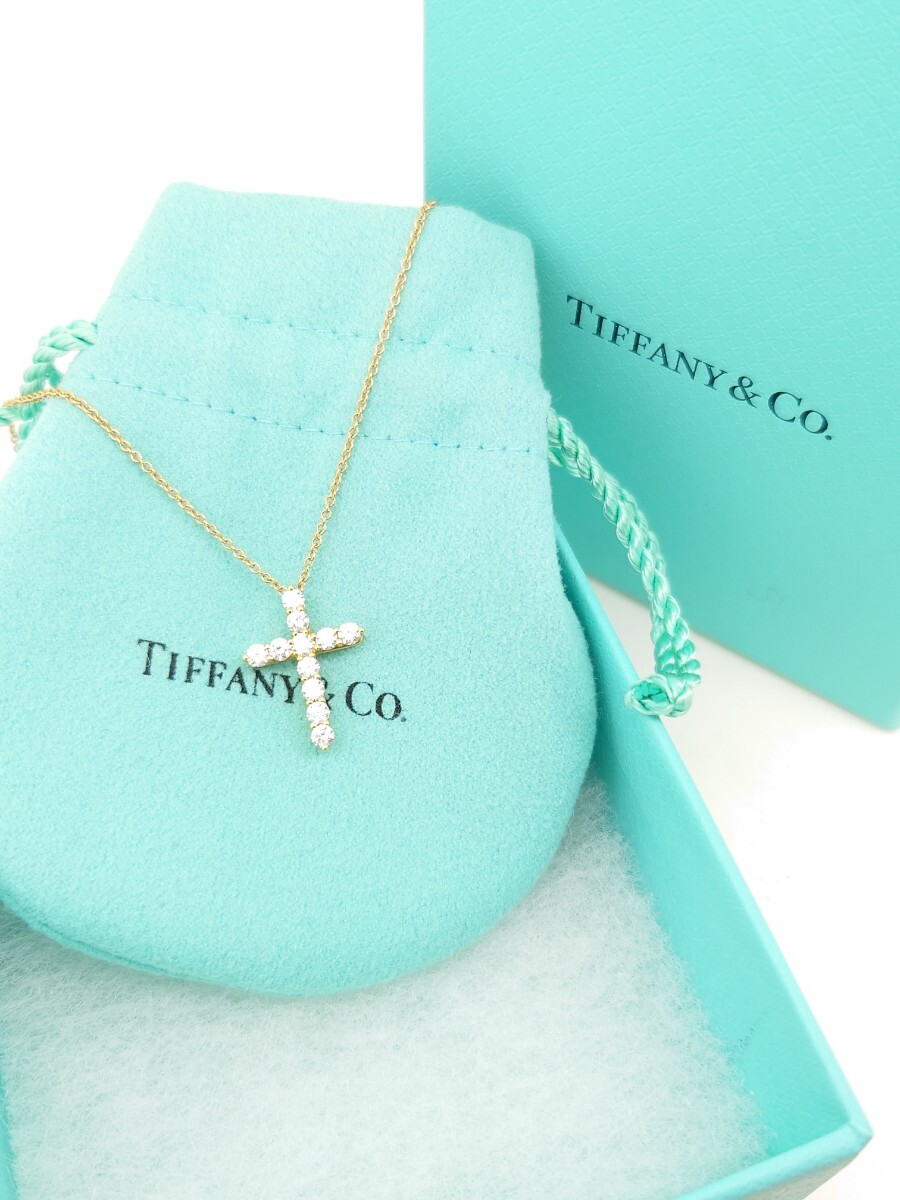 ティファニー TIFFANY クロスダイヤモンド ネックレス k18 YG拍卖