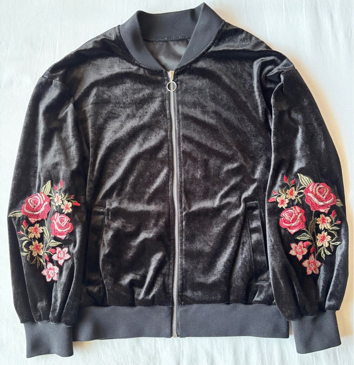 ヴィンテージ スカジャン 別珍 ベロア ベルベット バラ 花柄 刺繍拍卖