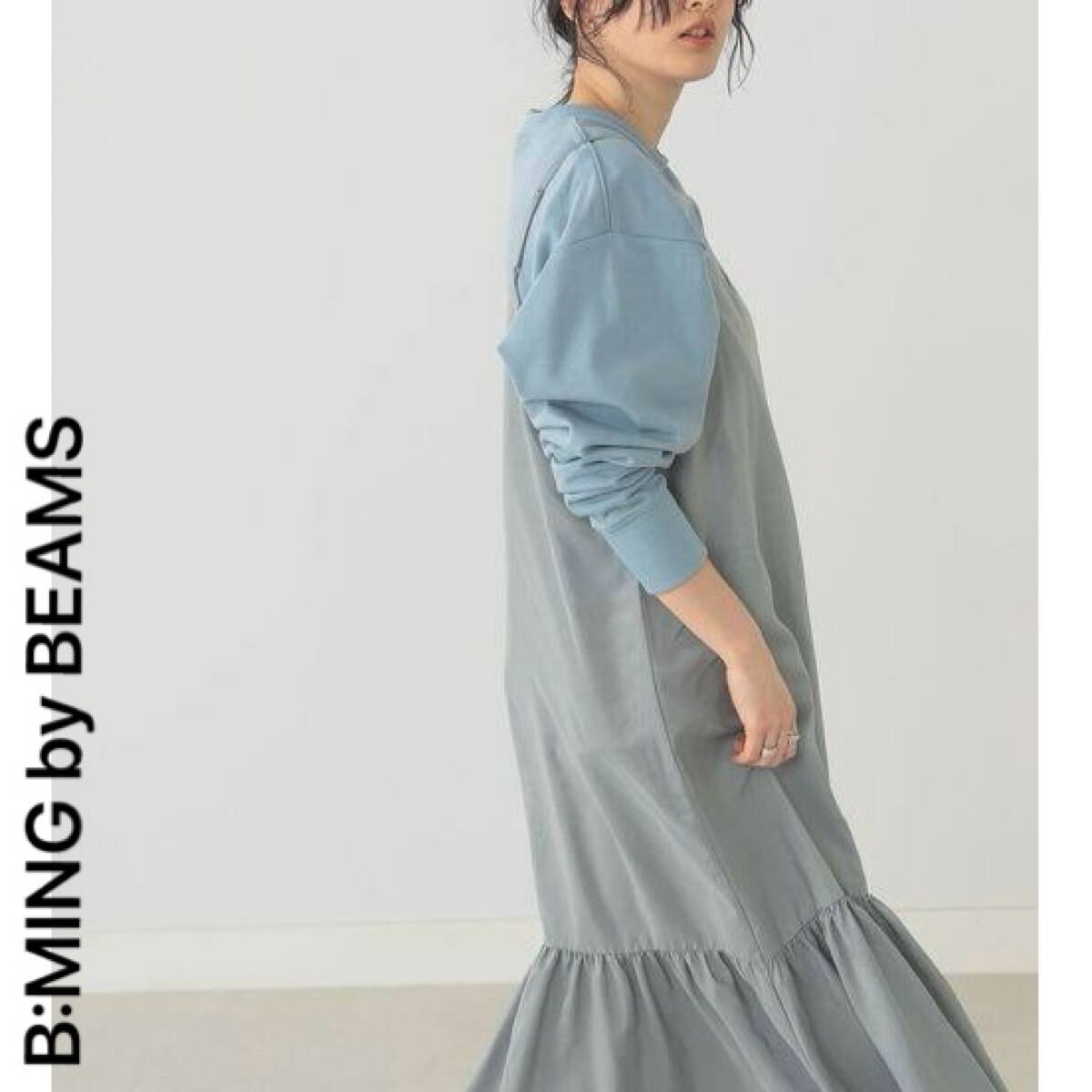 BEAMS 裏毛スウェットキャミソールワンピースセットアップ サテン トレーナー フレアスカート ロングドレス Mサイズ ビーミング ビームス拍卖
