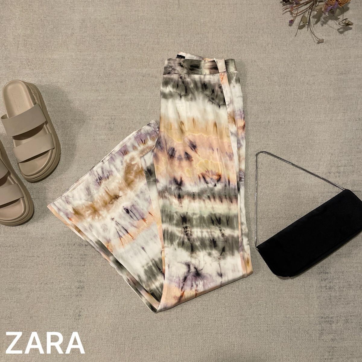 ZARA タイダイサテンパンツ ブーツカット ハイウエスト イージーパンツ レディースXSサイズ 未使用 ザラ ボトムス フレアパンツ拍卖