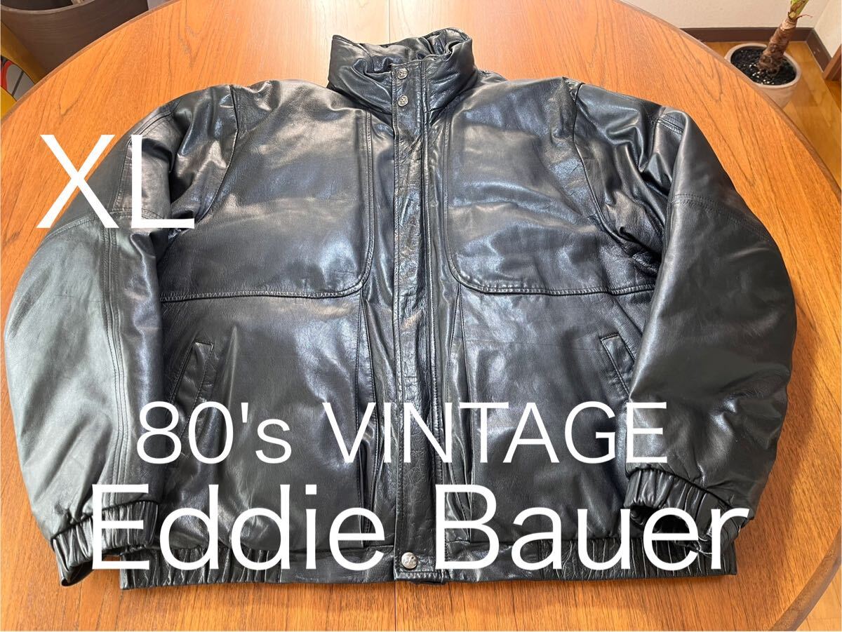 貴重!美品!XL Eddie Bauer レザーダウンジャケット ヴィンテージ エディーバウアー LEATHER DOWN JACKET拍卖