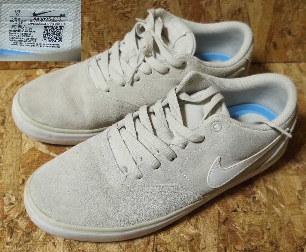 良品 Nike 本革スエード SB Check Solar US9 ベージュ系 843895-010 ナイキ チェックソーラー エスビー スケボー拍卖
