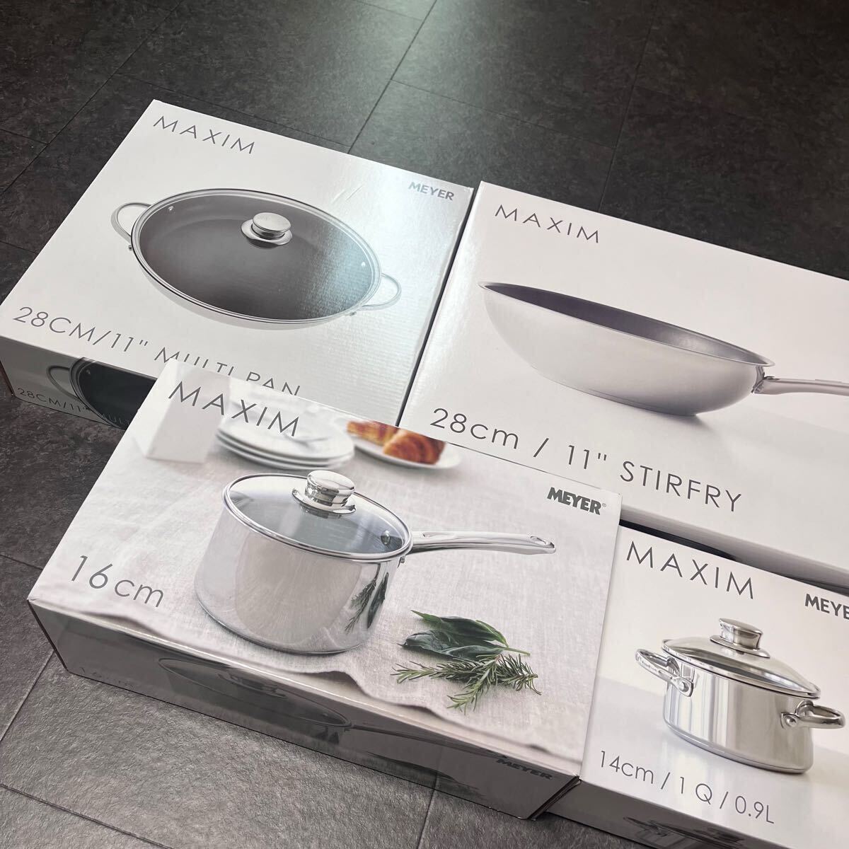 総額39,860円 マイヤー 4点セット フライパン マルチパン 両手鍋 片手鍋 ステンレス IH/ガス対応 ふっ素樹脂 ガラス蓋 新品 送料無料拍卖