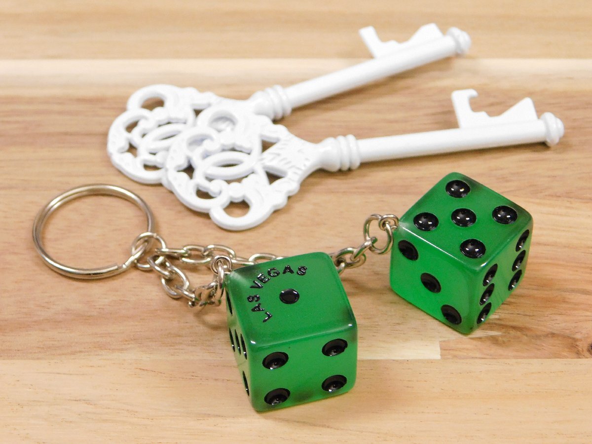 送料\140【Twin ダイス キーリング / クリヤーグリーン】 グローインザダーク仕様 蓄光仕様 ツインダイスキーリング TWIN DICE KEYRING拍卖