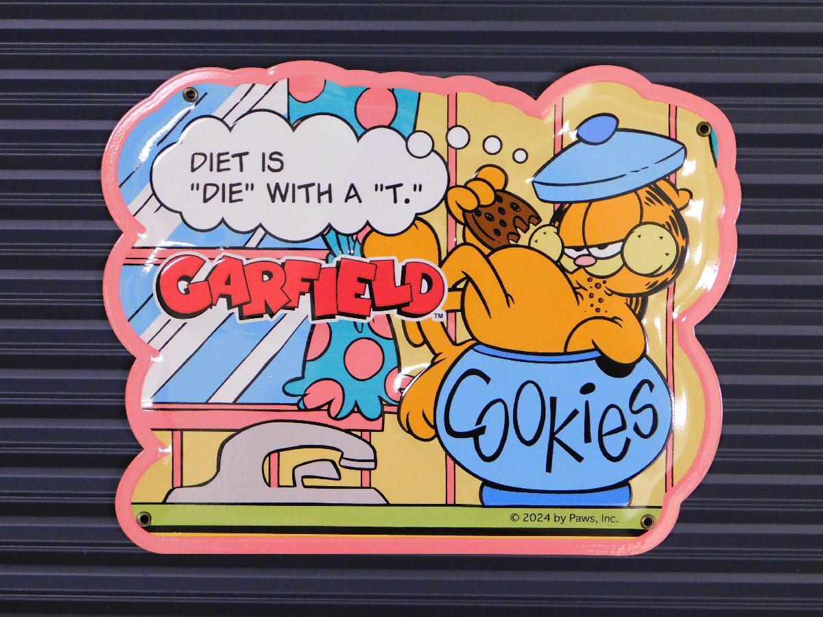 ◆送料無料◆【GARFIELD・ガーフィールド】※《ミニエンボスメタルサイン / ダイエット》 アメリカン雑貨 エンボス看板 ブリキ看板 134拍卖