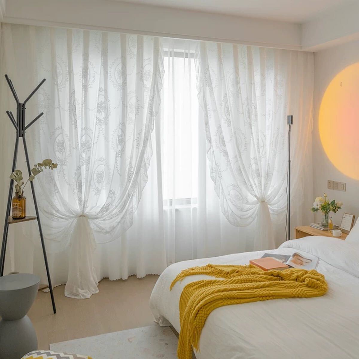 レースカーテン ホワイト レース 洗える カーテン 花柄 幅100 白 2枚組 かわいい フリル付き レースカーテン ミラー 2枚入り おしゃれ 拍卖