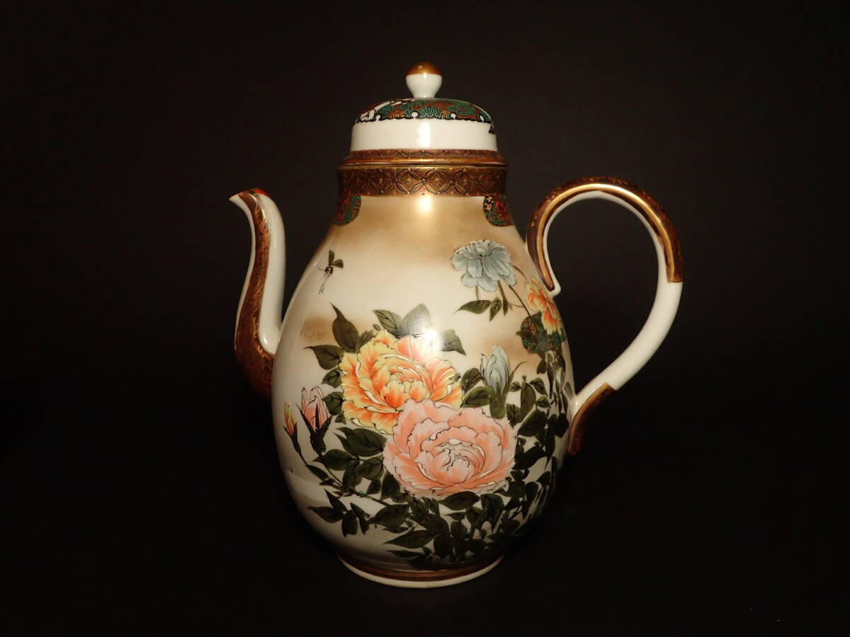 S-027 古美術 九谷焼 色絵花図 水注 陶器 茶道具 茶器 茶注 時代 22.0cmX14.5cm 24.0cm拍卖