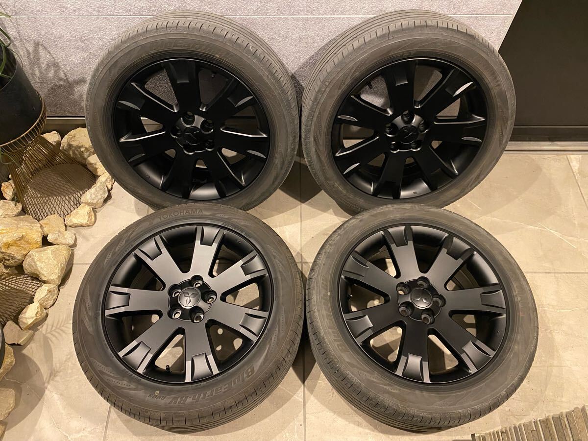 超超バリ山!2022年製 三菱デリカD:5純正18インチアルミ&タイヤ4本 約9分山 225/55R18 7J+38 PCD114.3/5 マットブラック RV03拍卖