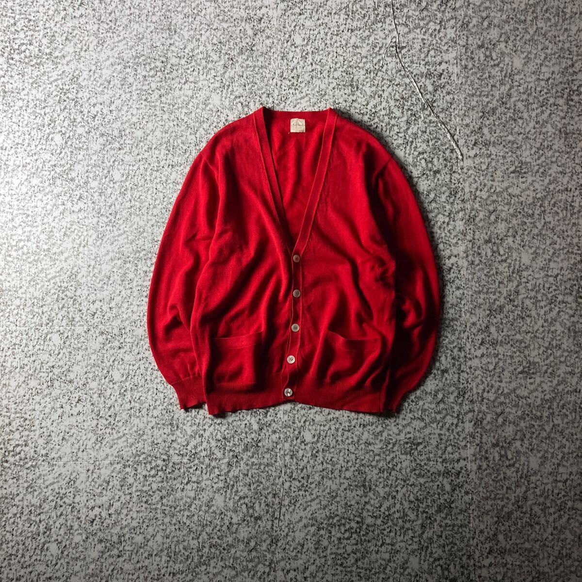 【90sオールド】カールヘルム コットンニットカーディガン ピンクハウス 古着 レッド Lサイズ相当 セーター ヴィンテージ拍卖