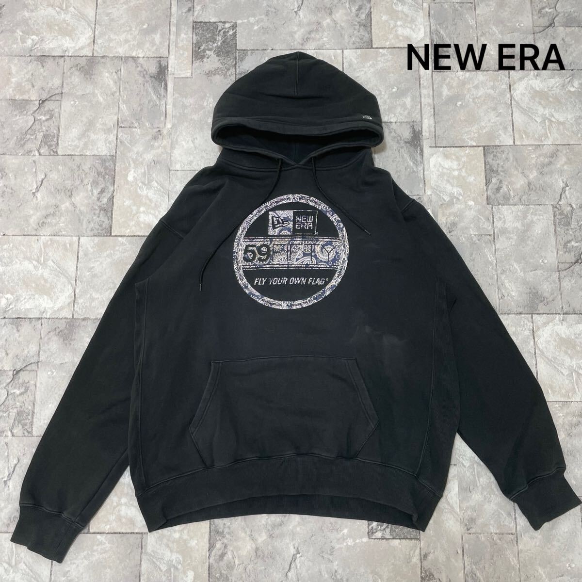 NEW ERA ニューエラ sweat hoodie スウェットパーカー フード 59FIFTY リバースウィーブタイプ バンダナ柄 ブラック ストリート 玉FL3868拍卖