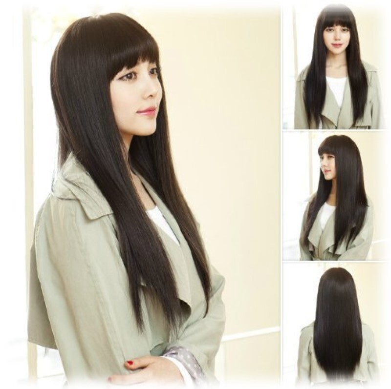 黒髪 ウィッグ ロング ストレート ぱっつん 前髪 さらさら ボリューム ブラック フルウィッグ 前髪 ぱっつん ウィッグ 黒 レディース拍卖
