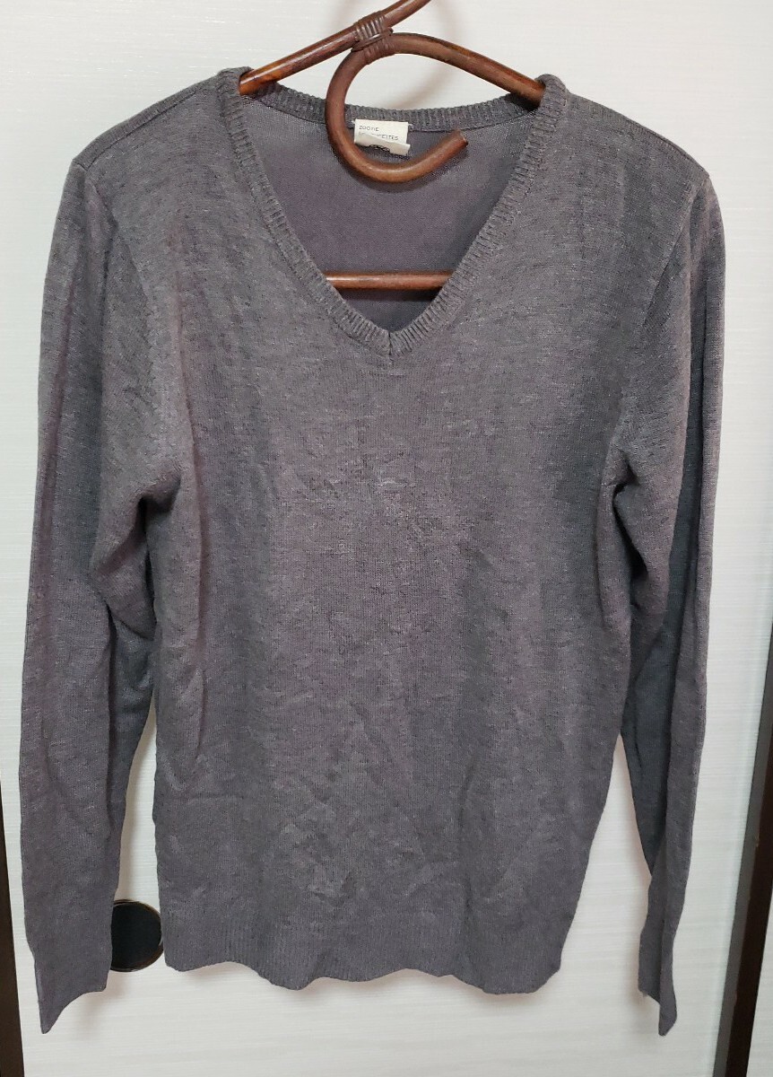 ZOOTIE DES SUCETTES ズーティデシュセット 長袖 ニットセーター Vネック トップス レディース グレー サイズL拍卖
