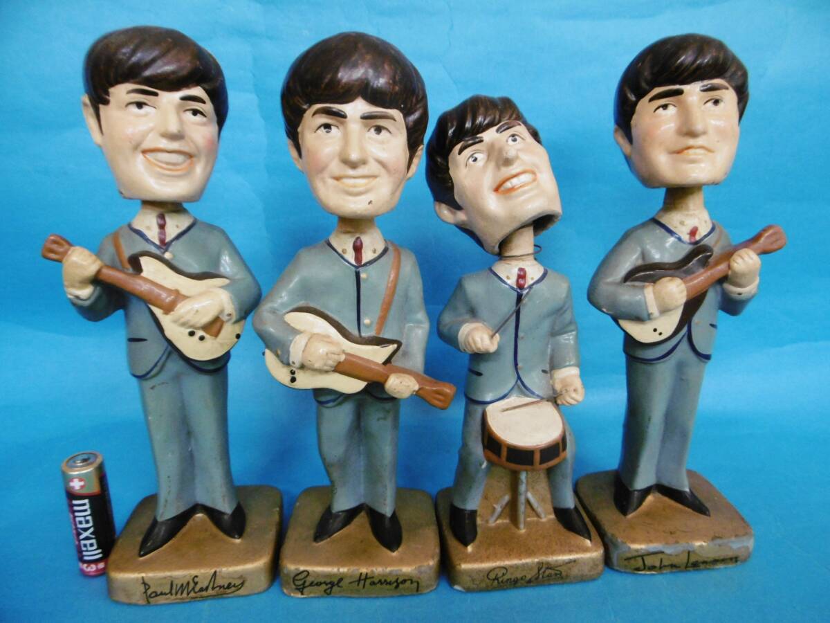 当時物★ビートルズ人形4体セット/首振り陶製/JAPAN/置物/昔雑貨昭和レトロ★拍卖