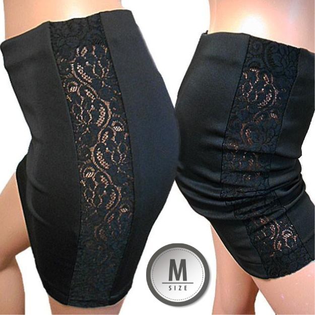 Mサイズ 黒 両サイドレース 肌透け ストレッチ マイクロミニスカート タイトスカート 透けるスカート セクシースカート made in Japan拍卖