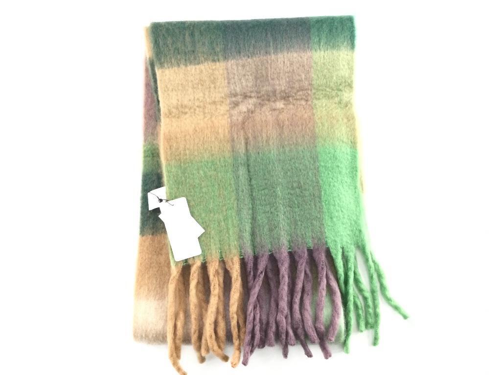 グラデーションチェックニットマフラー Le temps riche 35x195x18cm パープル 冬拍卖