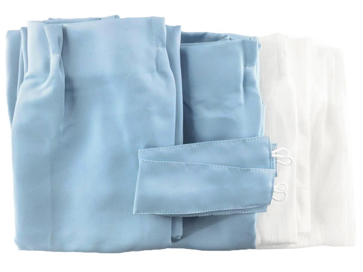 ドレープカーテン 1級遮光 & レースカーテン 4枚組セット 幅100x185cm ブルー拍卖