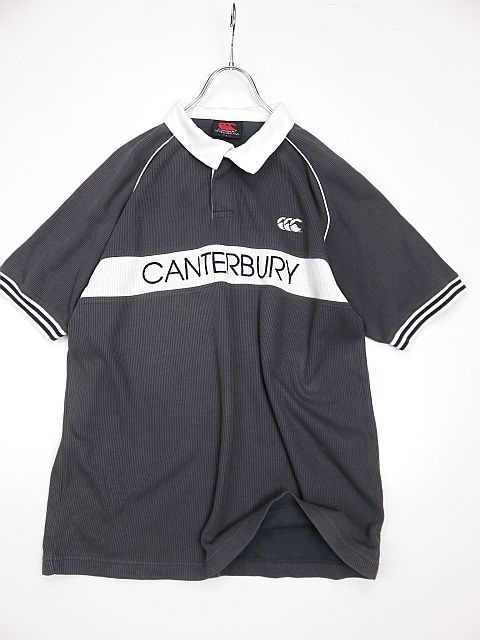 【送料無料】カンタベリー 半袖ポロシャツ ラガーシャツ 刺繍プリント入り ラグラン袖 グレー L拍卖