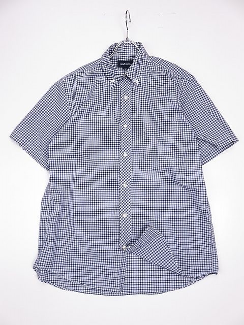 【送料無料】ニューヨーカー NEW YORKER 半袖シャツ 紺 白 ボタンダウン チェック柄 メンズL拍卖