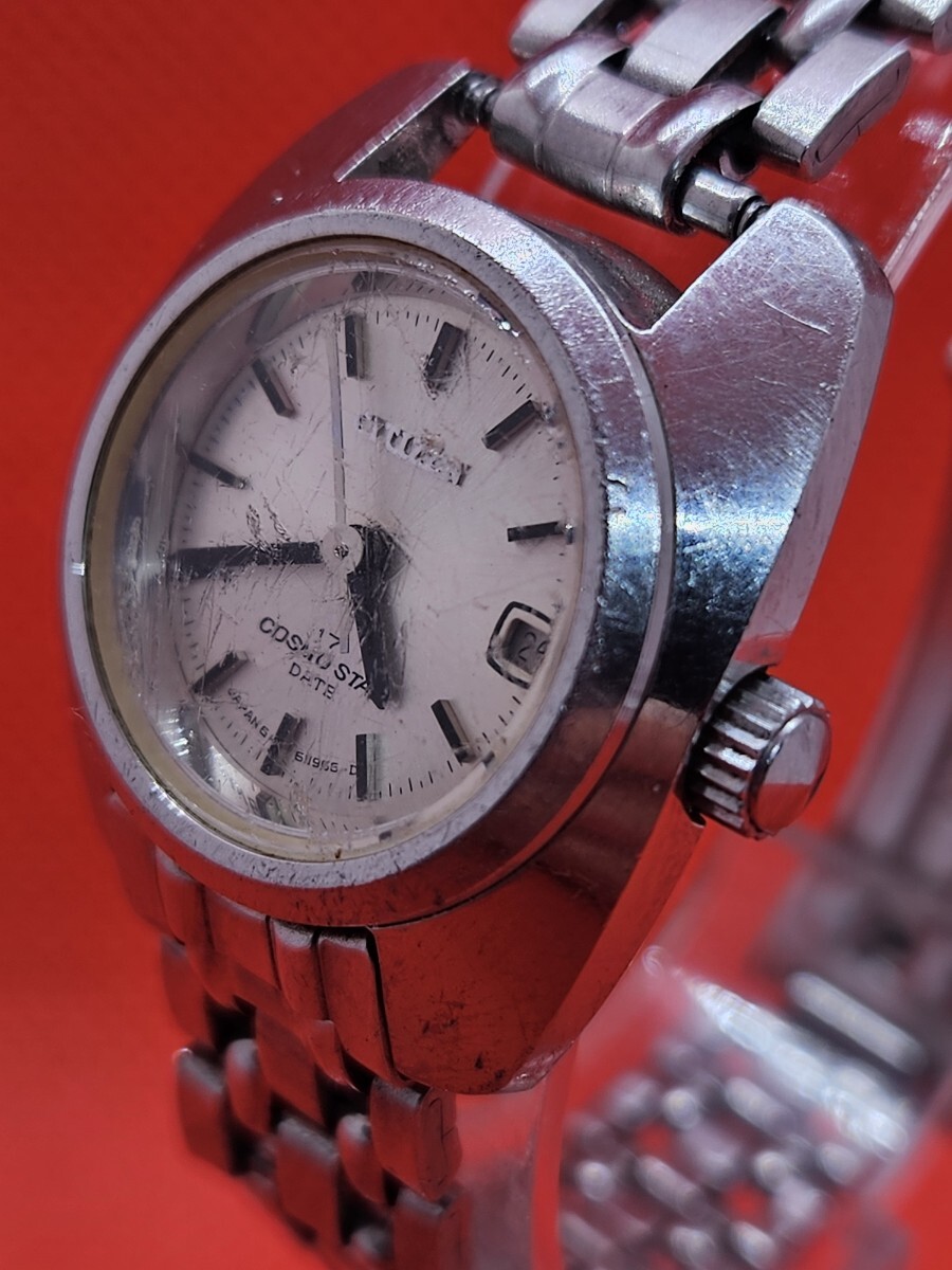 稼働品 機械式 CITIZEN シチズン 4-610857 デイト レディース腕時計 ステンレススティール コスモスタ COSMOSTAR 17石 G1595拍卖