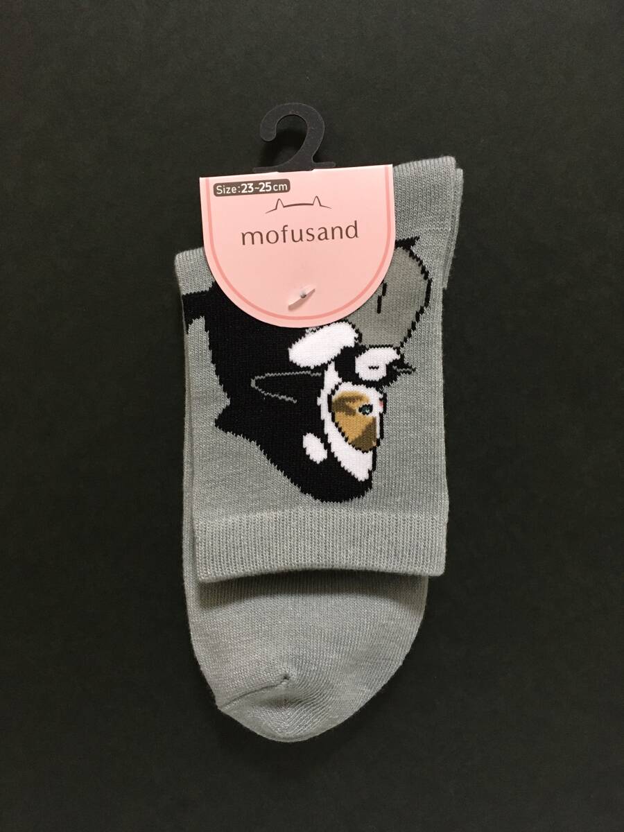 mofusand/モフサンド クルーソックス☆彡 シャチにゃん☆ グレー 23~25cm 靴下 ソックス 新品 ウイックス拍卖