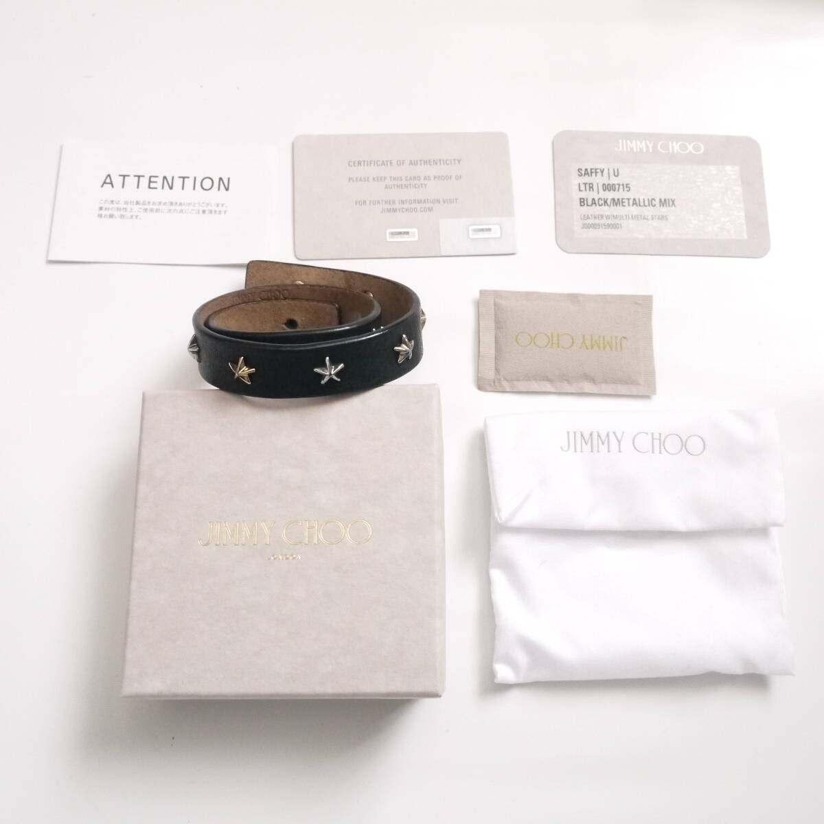 $ 美品 $ 激レア◆ JIMMY CHOO ◆ ジミーチュウ ◆ 星 スター モチーフ スタッズ付き 本革 レザー◆ バングル ブレスレット ◆ 黒 ブラック拍卖