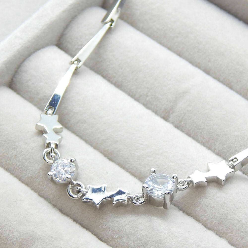 新品★送料無料 合計3ct 星 3連CZダイヤモンドブレスレット プラチナ仕上 シルバー925 レディースアクセサリー キュービックジルコニア拍卖