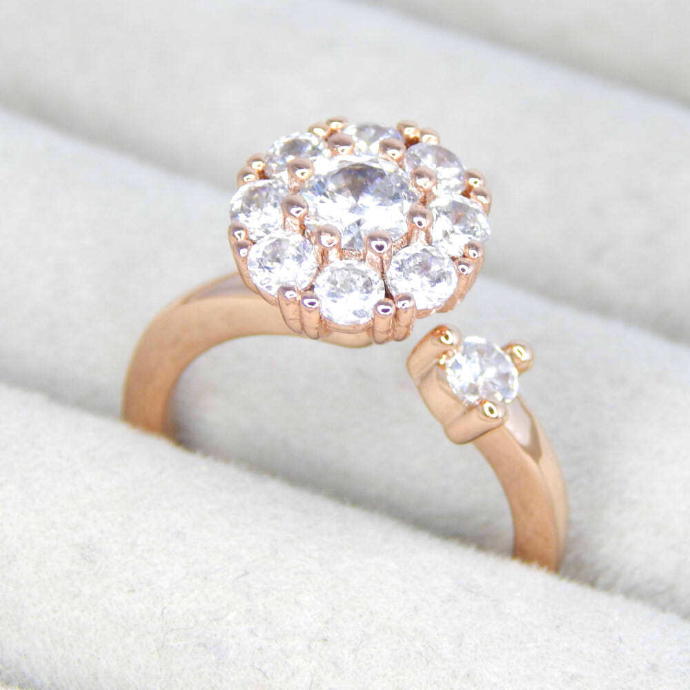 新品★送料無料 9連CZダイヤモンドリング レディース アクセサリー ピンクゴールド キュービックジルコニア フリーサイズ ジュエリー拍卖