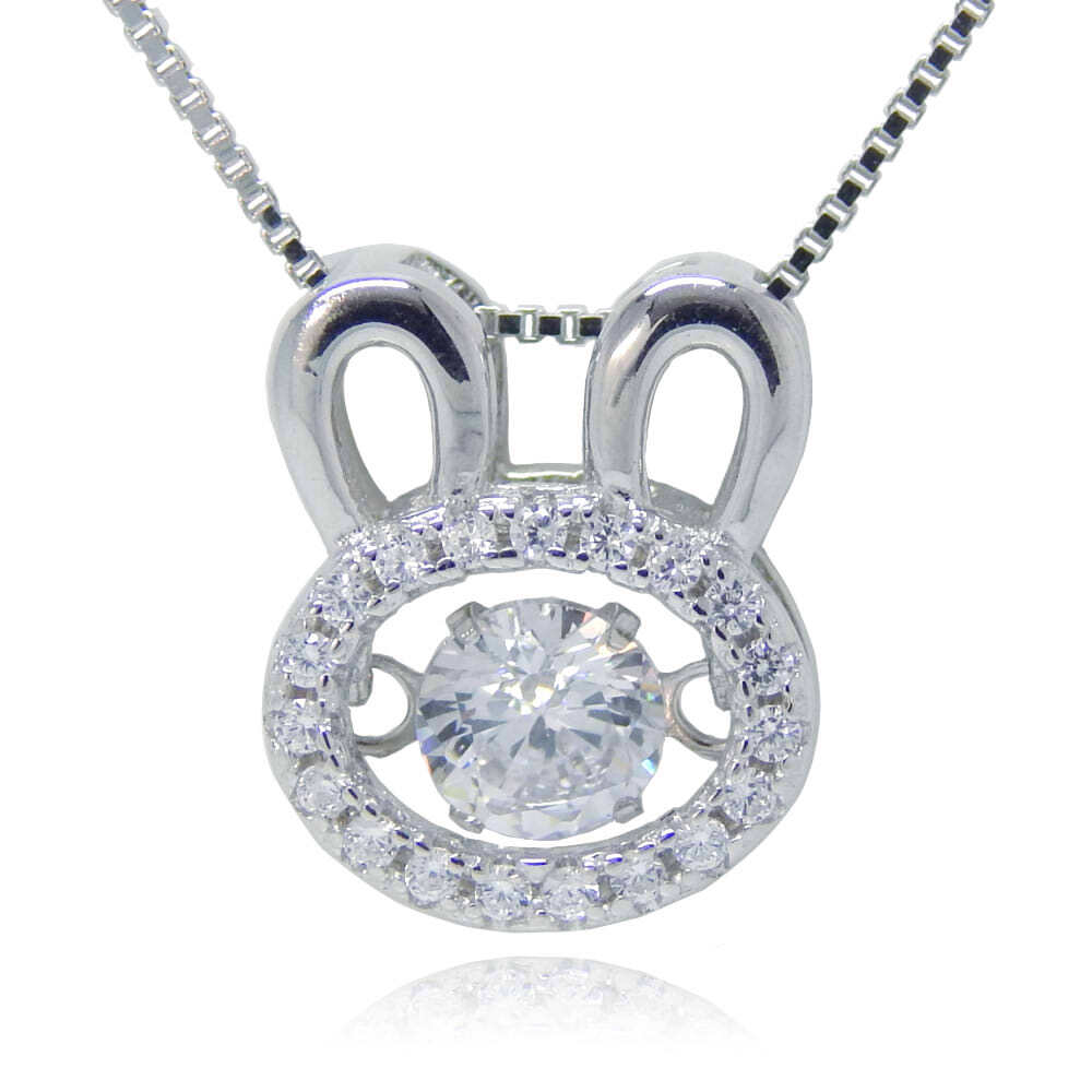 残り1点★新品★送料無料 うさぎ 19連CZダイヤモンドネックレス プラチナ仕上 レディースアクセサリー ジルコニア スターリングシルバー925拍卖