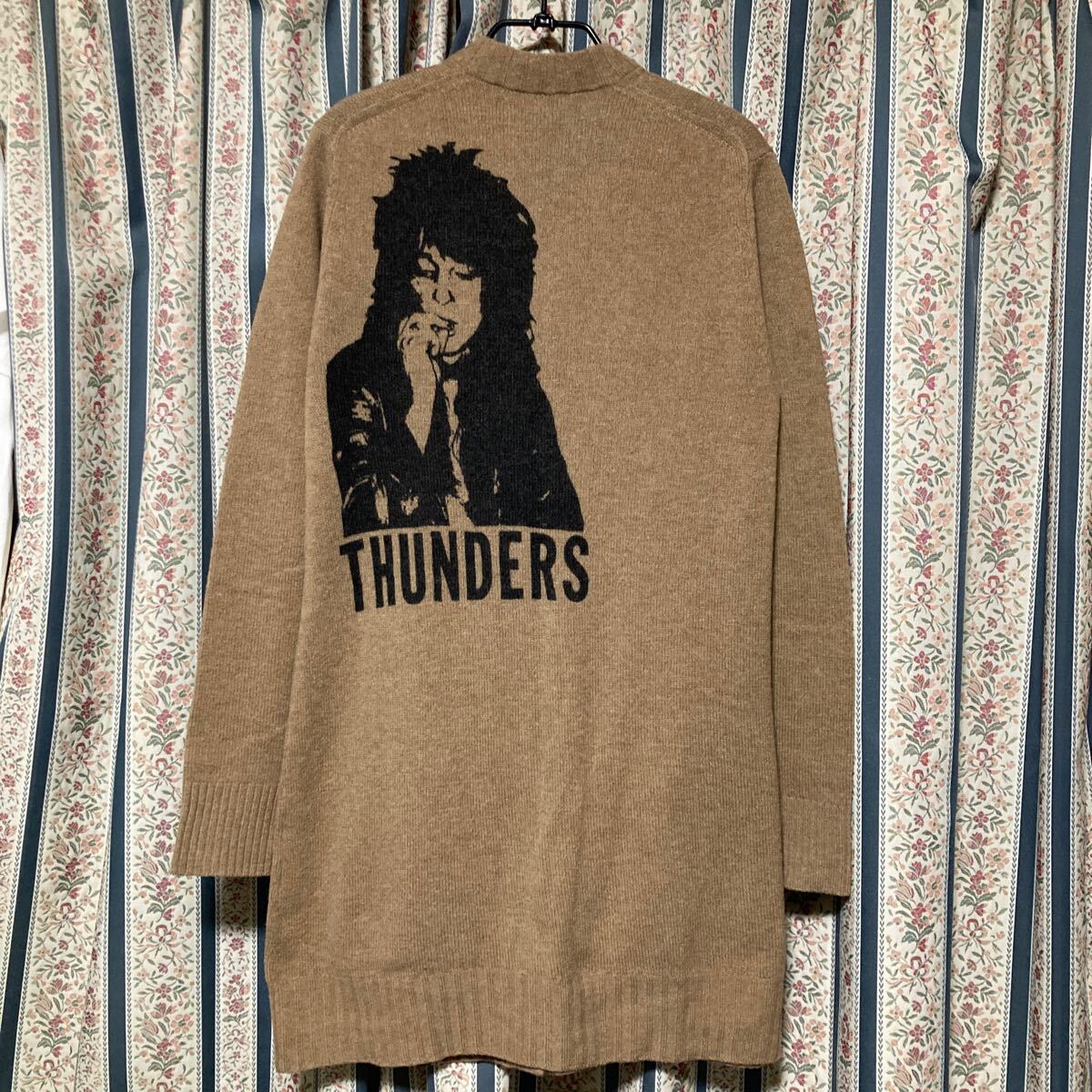 ヒステリックグラマー ジョニーサンダース ラム ニットカーディガン ロング丈 ウール 長袖 Vネック ロックプリント バンドコラボ拍卖