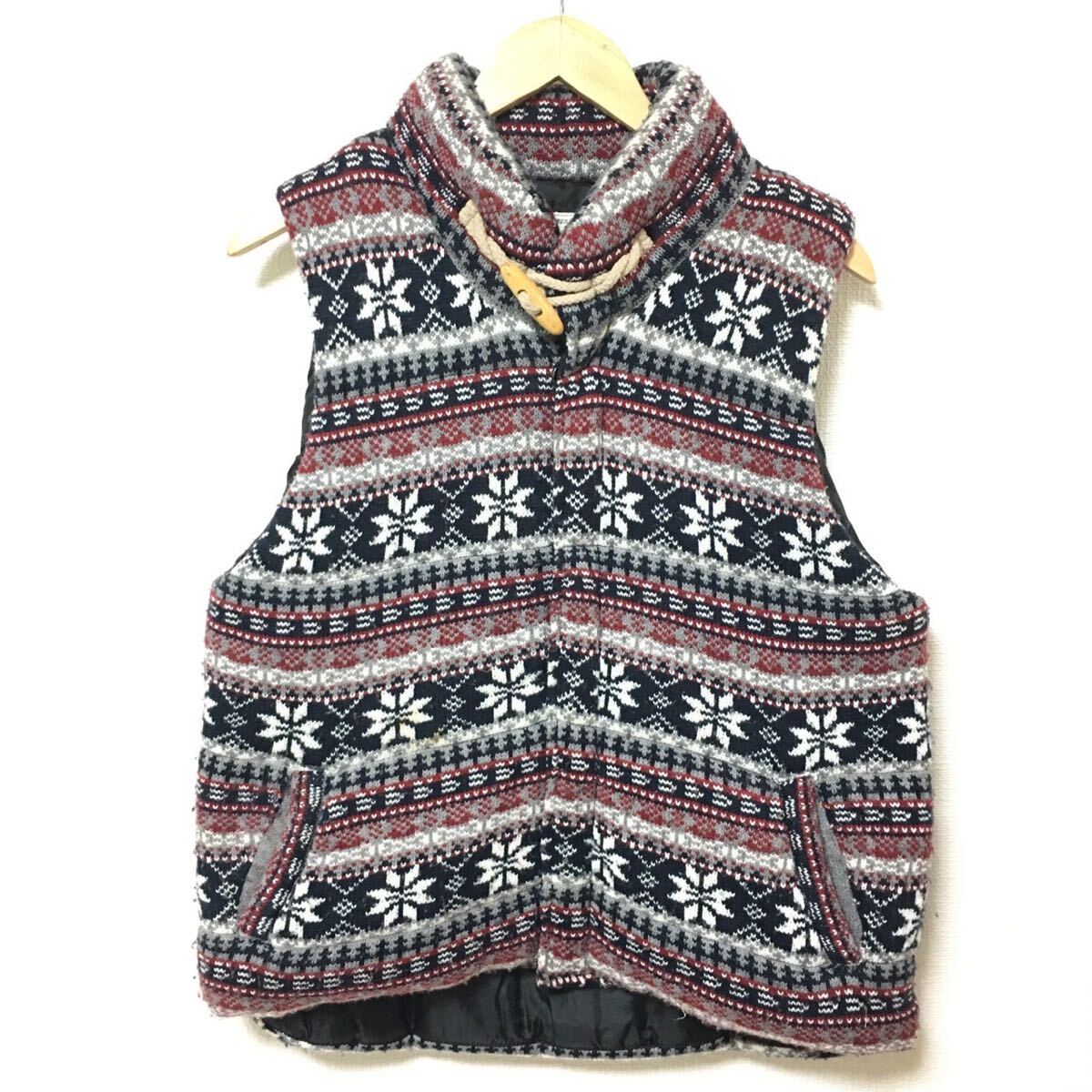 冬の定番アイテム◎【Ivanhoe Collection】アイバンホーコレクション ニットベスト 中綿 ノルディック柄 紺 白 赤 メンズ サイズL/Y24251fF拍卖