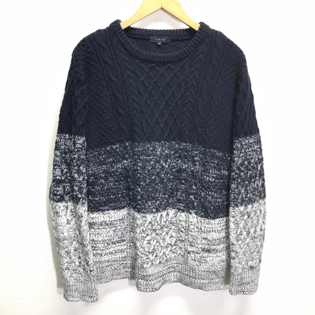 おしゃれなグラデーション◎【TAKA-Q】タカキュー クルーネックセーター トップス ニット 大人カジュアル さわやか ネイビー LL /Y23532ii拍卖