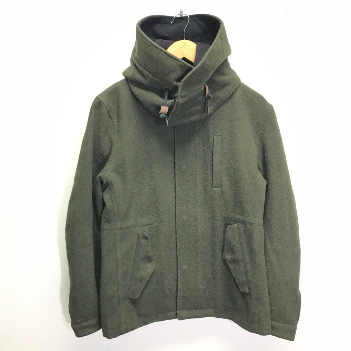 落ち着いた色合い◎大人の雰囲気◎【RAGE BLUE】レイジブルー ウールコート アウター きれいめ ミドル丈 シンプル カーキ M /Y23856ii拍卖