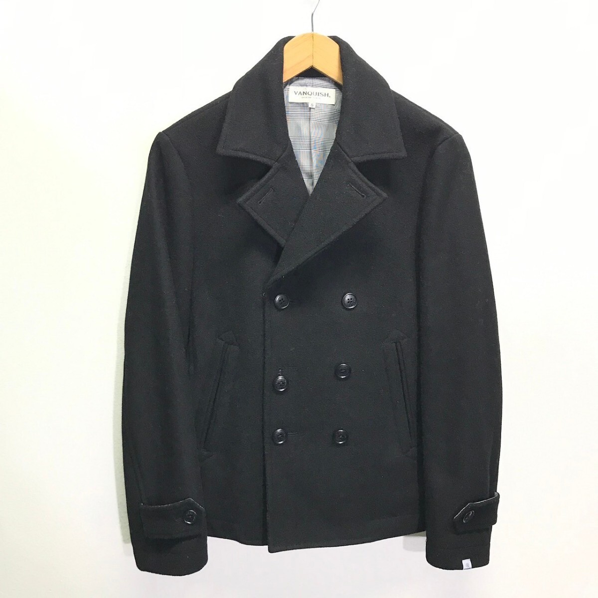 スタイリッシュなショート丈【VANQUISH】ヴァンキッシュ ピーコート アウター スマート お兄系 ビター系 ホスト ブラック S /Y24910ii拍卖