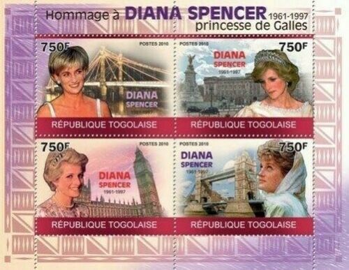 トーゴ切手『ダイアナ妃』4枚シート 2010拍卖