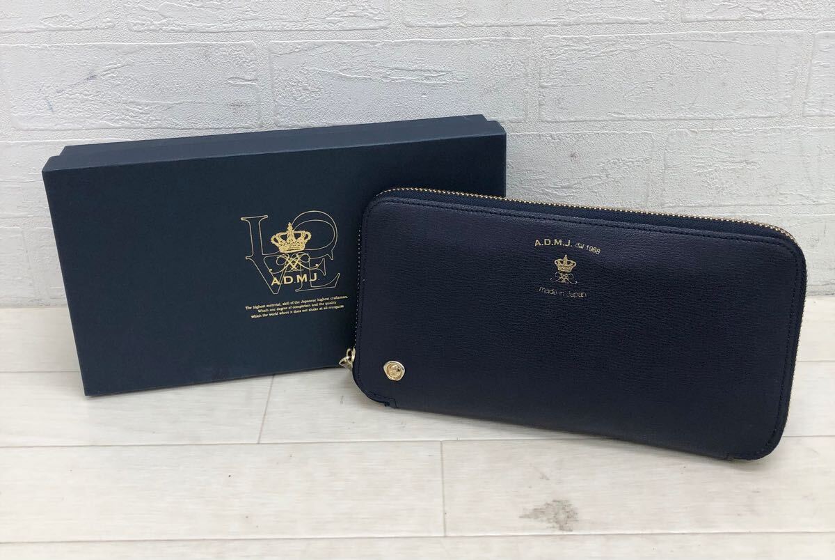 M2〓 箱付き A.D.M.J Accesoires De Mademoiselle エーディーエムジェイ アクセソワ ドゥ マドモワゼル 長財布 レディース ネイビー 財布拍卖