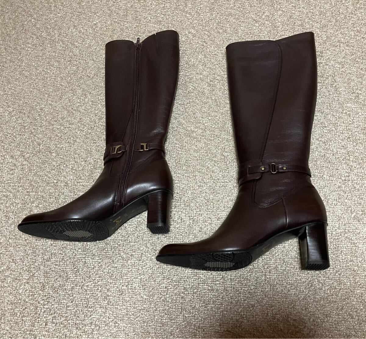美品☆ing 本革レザーロングブーツ 23.5cmブラウン 茶系拍卖
