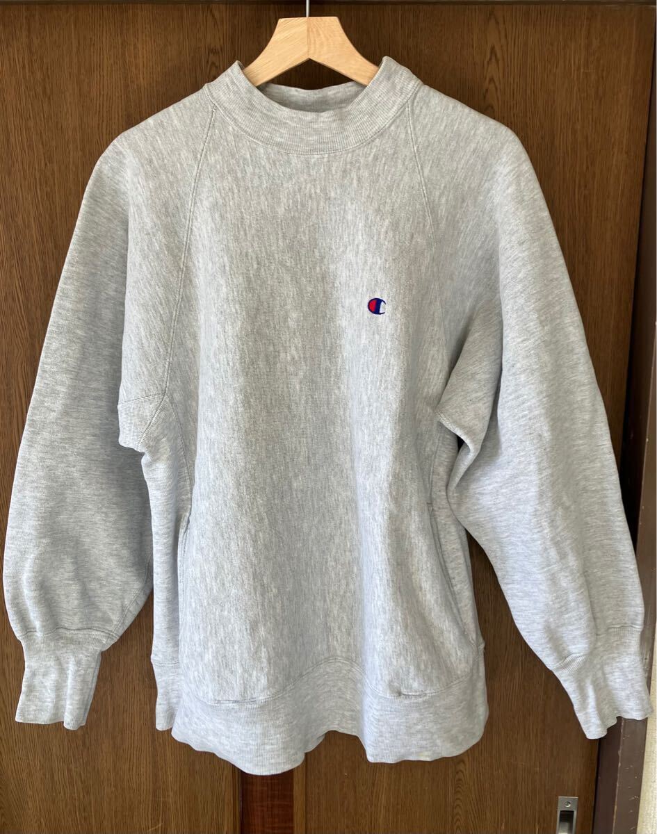 90s Champion リバースウィーブ モックネック スウェット 刺繍トリコタグ 目付き グレー色 size L チャンピオン ビンテージ USA製拍卖
