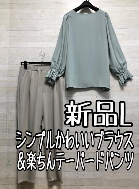 新品☆L♪袖口かわいいブラウス&ストレッチテーパードパンツ〇B927拍卖