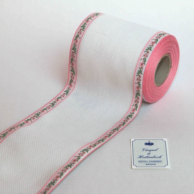 ステッチバンド幅10センチ アイーダテープ 綿100% 縁飾りピンク ドイツV&H拍卖