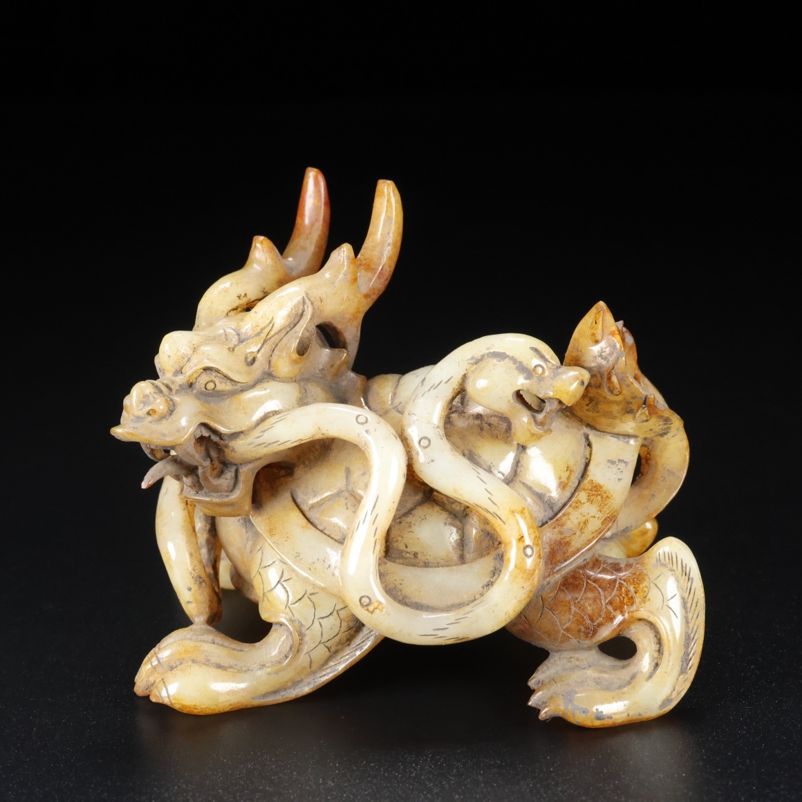 旧蔵 時代古玉 和田玉 【玄武】細工 古置物 古賞物 唐物 時代物 LOT-01071拍卖